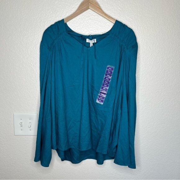 Jessica Simpson blue Leslie boho long sleeve peasant tunic top size XXL - Picture 2 of 12